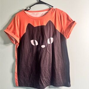 Black Cat Graphic Tee - Orange and Black